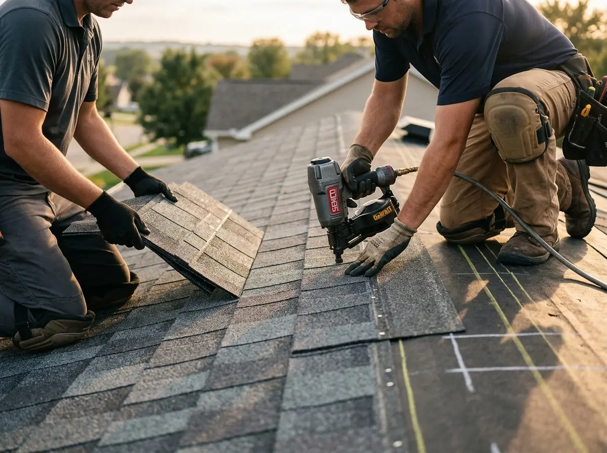 Professional roofer working on a residential roof in Hobbs